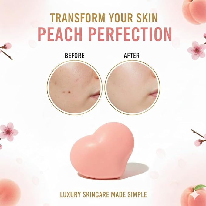 Korean Brightening & Firming Peach Soap, Tightens, Exfoliates, Smooths, and Perfects, with Fruit Acids, Natural Arbutin, & Walnut, Sensitive Skin Safe, Fades Spots, Cellulite and Stretch Marks, 3-Pack