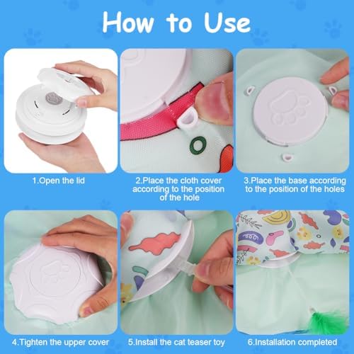 Interactive Cat Toys for Indoor Cats, Automatic Hide and Seek Cat Toy, Moving Concealed Feathers, Mouse Squeaky, Rechargeable Touch Activated Exercise Toys for Kitten Bored Adult Cats, 3 Modes