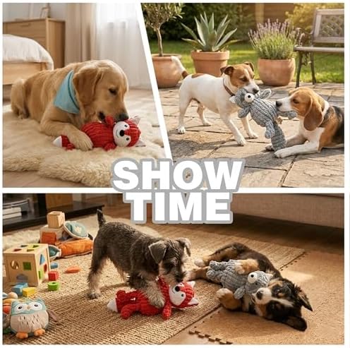 PetLike 2PK Squeaky Plush Dog Toys, Durable Chew Toys with BB Squeaker, Composite Stuffed Teething Toys for Aggressive Chewers, Interactive Fetch & Tug of War Toys for Small & Medium Dogs