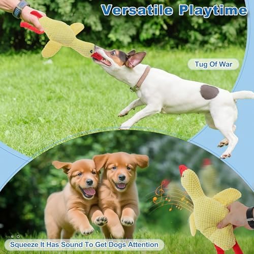 Dog Toys for Aggressive Chewers, Goose Chew Toy for Dogs, Squeaker Crinkle Plush Toy, Tough Interactive Dog Chew Toys, Yellow