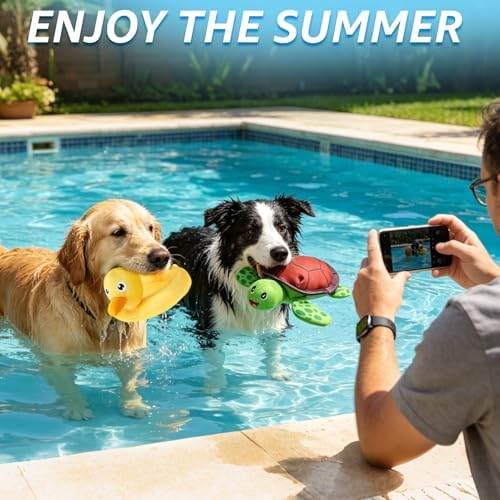SCENEREAL Floating Dog Pool Toys for Water Fetch, 2 Pack Ducks & Turtles Squeaky Dog Toys for Training, Interactive Summer Outdoor, Cute Pet Chew Toys for Large Medium Small Dogs