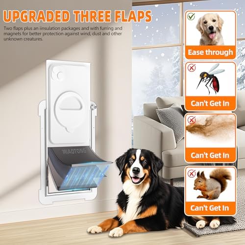 MIAOTONG Steel Dog Door for Wall, 3-Flap, Sturdy and Durable, Large | Energy-Efficient Insulated Pet Door, Extreme Weather Doggy Door with Telescoping Tunnel, Never Rust (Pets Up to 100 Lb)