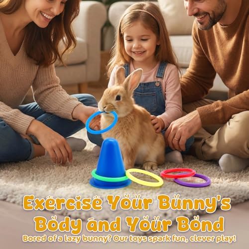 WALLFID 6-Piece Set,Bunny Toys for Rabbits Indoor,Rabbit Toys for Bunnies Boredom,Pet Enrichment Gear,Fun Activity Items,Rabbit Accessories,Suits Dutch Bunny Crossbreed Colourful Ring Set (Blue)