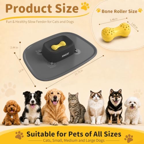 Dog Lick Bowl Slow Feeder with Rolling Log & Suction Base, Black Mat