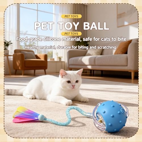Interactive Cat Toy, Auto Chirping Ball w/ 3 Tails, Self Play Indoor