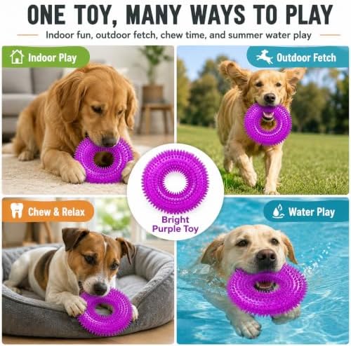 Squeaky Dog Toys for Aggressive Chewers, Floating Donut Ring for Large Dogs