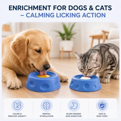 Dog Lick Bowl with Rolling Ball, Slow Feeder Dog Bowl, Interactive Dog Puzzle Feeder for Slow Eating, Lick Mat Alternative, Food Dispensing Enrichment Toy for Dogs (Blue)