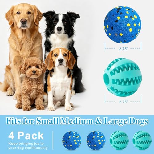 Idepet Dog Toy Ball Tennis Balls for Aggressive Chewers,Nontoxic Bite Resistant Toys ETPU High-Bounce Floating Fetch Toys for Teething for Small Medium Dogs (Blue&Blue, 4 Balls-2.75in)