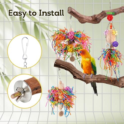 Bird Toys, Parakeet Foraging Toys, Hanging Chewing Toys with Natural Wooden Perches, Bird Cage Accessories, Suitable for Parakeets, Cockatiels, Budgies, Lovebirds & More