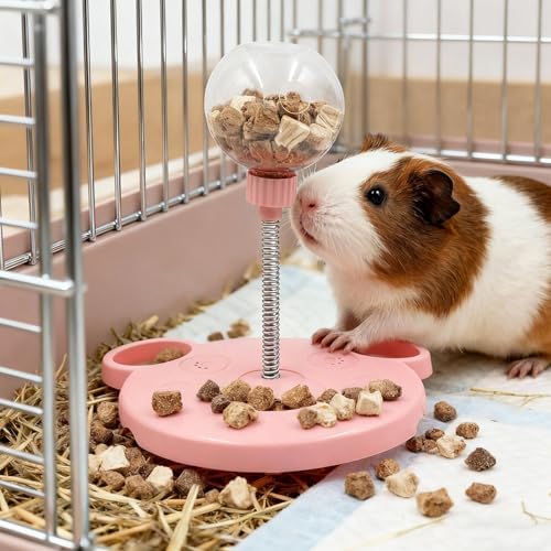 Small Animal Treat Dispenser, Guinea Pig Enrichment Toys with Spring and Base, Foraging Feeding Toys for Rabbit, Guinea Pig, Chinchilla, Rat and Other Small Animals