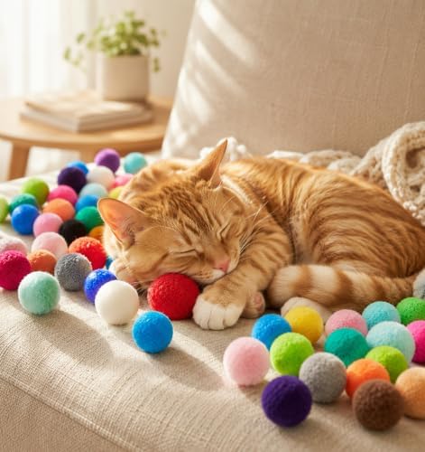 100 PCS Pom Pom Balls for Cats, Multicolor Fuzzy Balls for Cats