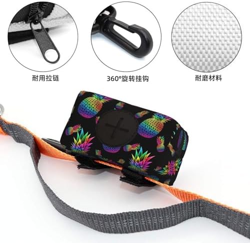 Colorful Neon Pineapple Black Dog Poop Bag Holder for Walking, Hiking, Running And Traveling