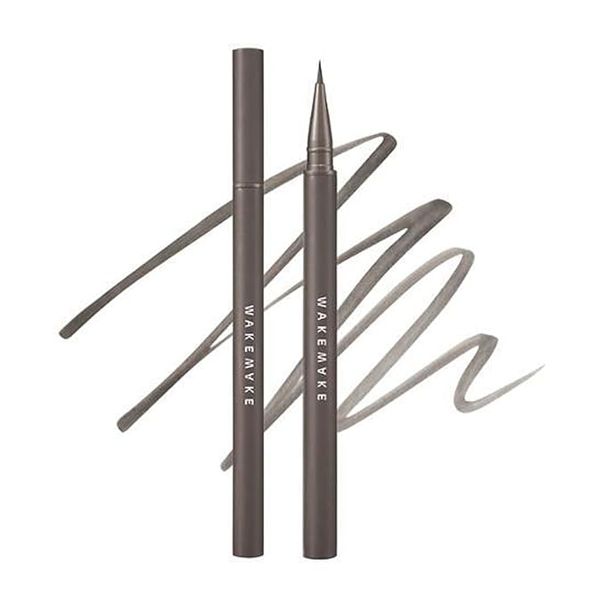 WAKEMAKE Real Ash Brush Eyeliner, Korean Makeup Liquid Eyeliner, Smudge-proof, Ultra-Fine Tip, Long Lasting Waterproof Liquid Eyeliner 0.04 OZ (Pack of 2) (02 ASH BROWN)