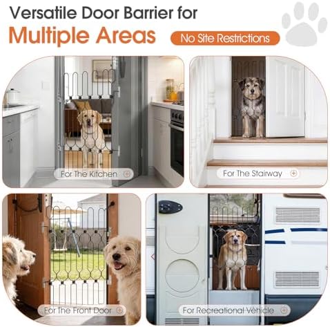 Metal Retractable Dog Gate for Front Door, Adjustable Pet Barrier for Doorways, Easy to Open Door Blocker for Dogs and Cats, Space Saving Design for Apartments RVs Indoor Outdoor