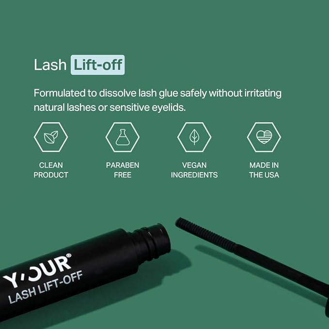 Y’OUR Powerful Eye Lash Lift-Off: Falsies & Wisps Extensions Remover; False Individual Lashes Bond Seal & Cluster Glue Cleanser. Gentle & Easy, Includes Mascara Wand. DIY At Home