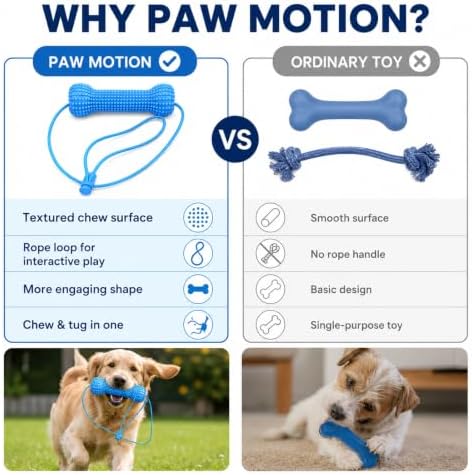 Paw Motion Dog Dental Toy, Dual-Action Rope Chew Toy for Teeth Cleaning, Interactive Tug Toy with Textured Knots, Puppy Training Toy for Small Medium Large Dogs,2 Packs