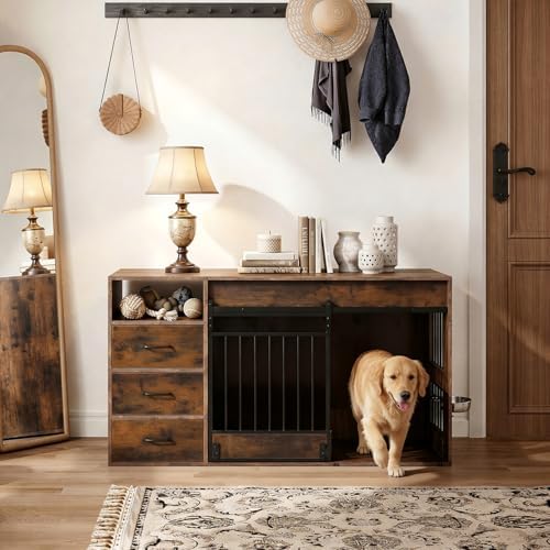 59.8 Inch Large Dog Crate Furniture with 3 Storage Drawers