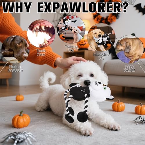 EXPAWLORER Halloween Dog Toys for Aggressive Chewers, Interactive Doggie Squeaky Bear Toy, Indestructible Plush Toys with Crinkle Paper, Durable Chewing Toys for Small Medium Large Dogs