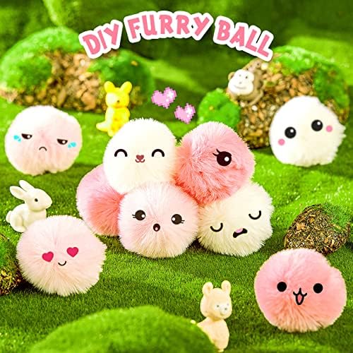 Weewooday 12 Pcs Large Fuzzy Cat Pom Pom Balls Plush Toys, Pink, White