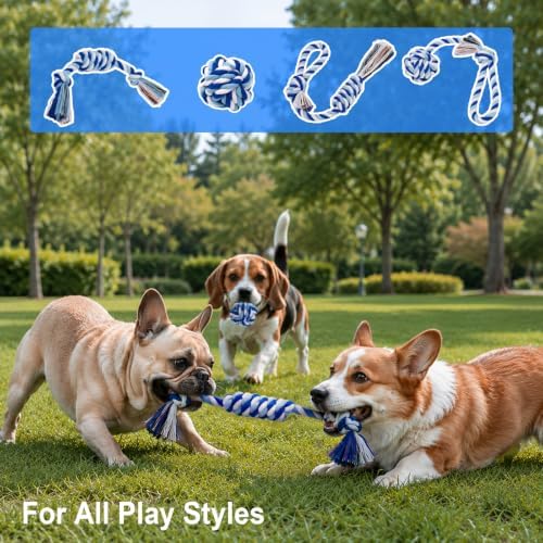 Dog Rope Toys for Small Dogs & Puppies, Blue Cotton Teething Toys