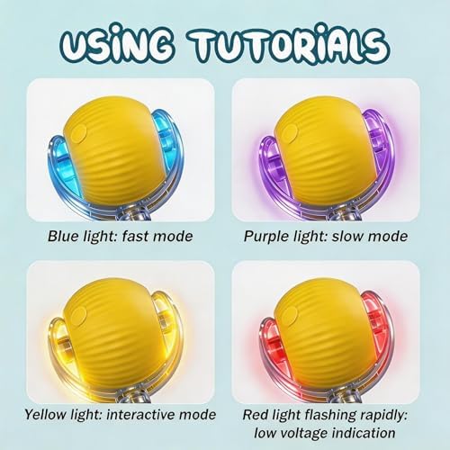 Interactive Smart Wake Pet Ball with Teaser Tail for Cats & Dogs(Yellow)