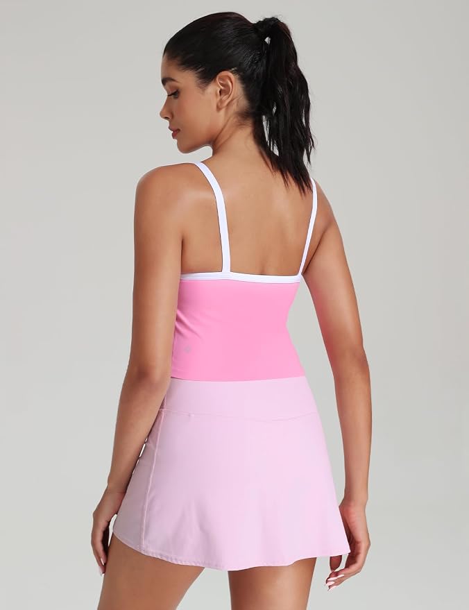 HeyNuts Vintage Color-Block Strappy Crop Tank Top for Womens, Cute Contrasting Trim Yoga Longline Sports Bras Padded A-D Cups