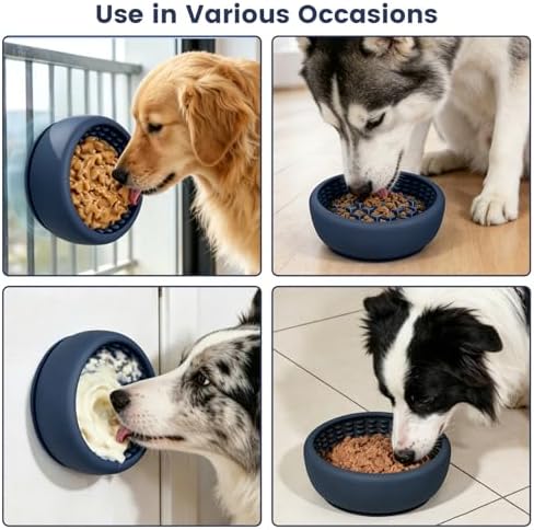 Dog Licking Bowl,Slow Feeder Dog Freeze Bowl, Anxiety Relief Treat Dispenser, Silicone Anti-chocking Pet Dish, Non-Slip Interactive Entertainment Puzzle Toy for Mediuml&Large -Dark Blue