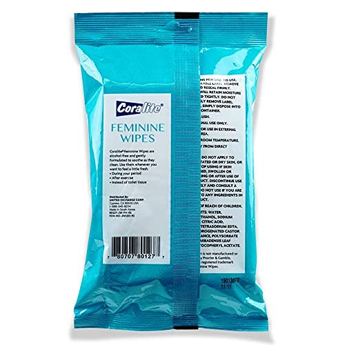 Coralite Feminine Wipes for Women - Feminine Hygiene and Body Wipes For Women with Aloe Vera and Vitamin E in a Resealable Pouch, 40 Cleansing Wipes Per Pack (24 Pack)