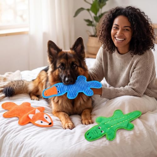 3 Pack No Stuffing Crinkle Durable Squeaky Dog Toys Plush Puppy Chew Toys