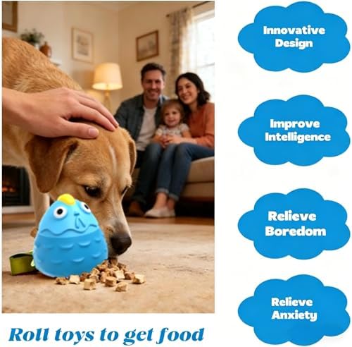Dog Chew Toy for Aggressive Chewers, Treat Dispensing Interactive Puzzle Toy, Natural Rubber Squeaky Slow Feeder for Teeth Cleaning, Chicken Design for Small Medium Large Dogs (Blue)