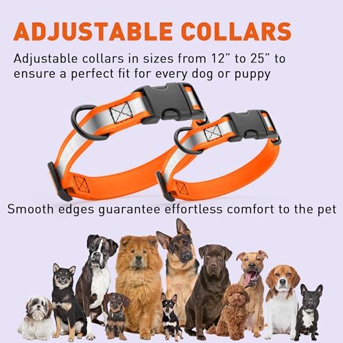 Dogline BioThane Reflective Dog Collar – Waterproof Heavy Duty Dog Collars – High Visibility Quick Release Dog Collar with Sturdy Buckle – Fun Modern Colors – Comfortable and Safe