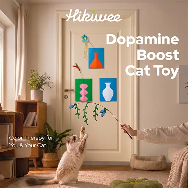 Artisan-Crafted BloomPlay Cat Wand Toy, Colorful Interactive Teaser with Storage, Durable & Bite-Resistant, Aesthetic Cat Toy for Indoor Cats (Whisper Willow)