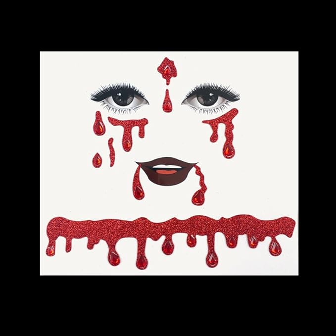 Vampire Face Jewels Face Gems Jewel Halloween Stick On Blood Costume Crystal Bleeding Face Gems, Scar Tatoo Fake Red Blood Gem Tattoo Stick on, 2-Pack