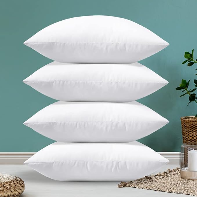 OTOSTAR Pack of 4 Throw Pillow Inserts, 16 x 16 Square Cushion Inner Soft Fluffy Plump Stuffer Cushion Pads White Decorative Pillow Inserts