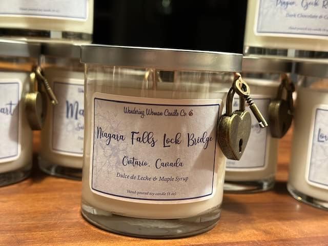 Wandering Woman Candle Company 8 oz Soy Wax Candle (Niagara Falls: Dulce de Leche & Maple Syrup)