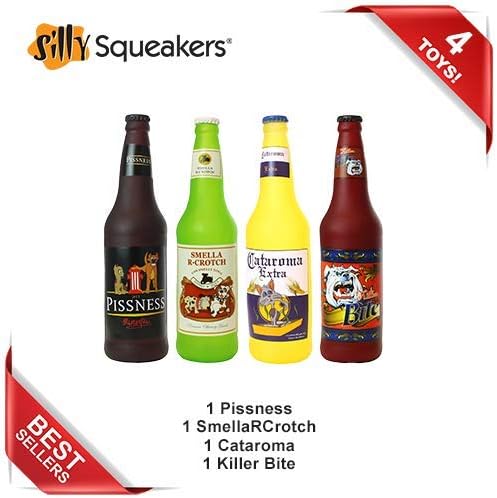 Tuffy® - Silly Squeakers® : 4 Pack Beer Bottle Dog Toy: Squeaky Dog Toy , Washable and Floats , Vinyl