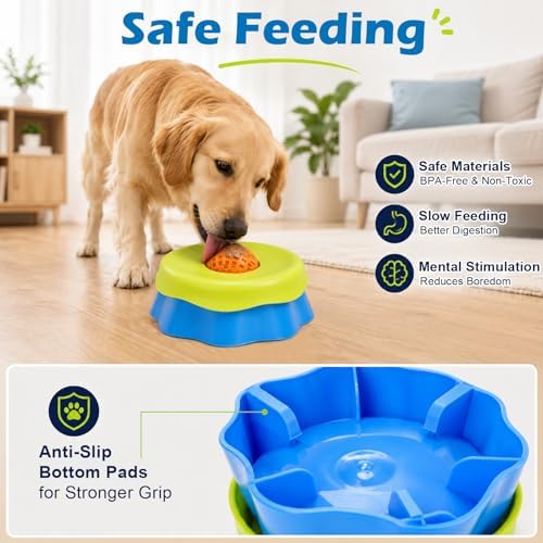 2in1 Dog Lick Bowl with Rolling Ball,Slow Feeder for Dogs & Cats