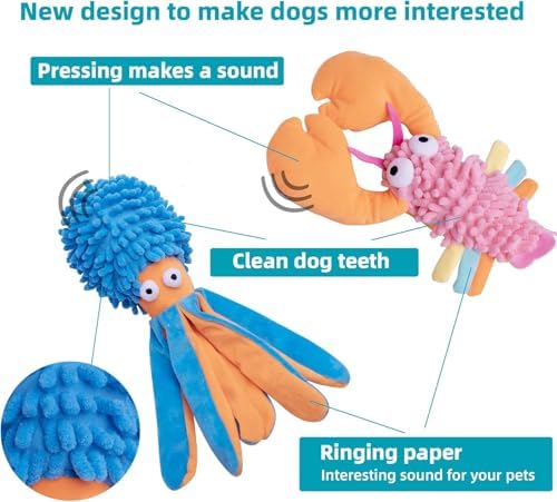 2-Pack Dog Squeak Toys,Plush Puppy Octopus Dog Toys for Small Medium Breed