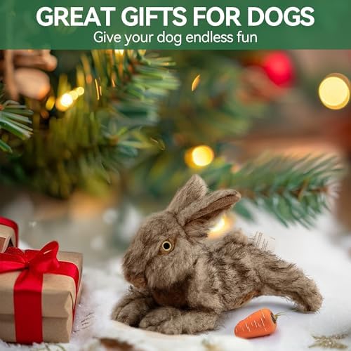 ALL FOR PAWS Squeaky Dog Toys, Dog Stuffed Animal Toys, Plush Toy for Small Medium Large Dogs, Puppy Chew Toy with Squeaker, Brown Rabbit-S