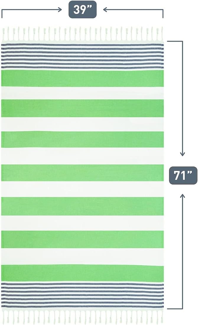 HAVLULAND Turkish Beach Towels, Oversized 40"x72" Turkish Bath Towel, Highly Absorbent Quick Dry Sand Free Beach Towels for Beach Pool Spa Gym Yoga Travel Camping Picnic Blanket - Green/Navy
