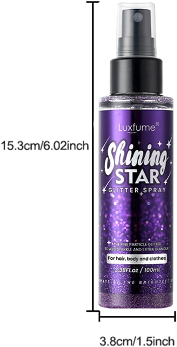 Body Glitter,100ML Body Glitter Spray,Glitter Spray for Hair/Body/Clothes,Long-Lasting and Quick-Drying Purple Glitter Hairspray Suitable for Stage, Festival Rave and Makeup Prom(3.38 Fl Oz)