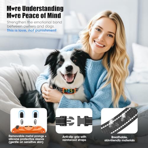 Bark Collar for Small Medium Large Dogs with 5 Training Modes, Orange | AI Bark Recognition, Effective Anti Barking Device with 5 Sensitivity Levels, Rechargeable IP67 Waterproof Anti Bark Collar