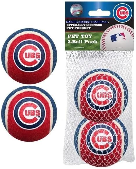 Pets First MLB Chicago Cubs Tennis Balls for Dogs & Cats - 2 Piece Set with Team Logo in Vibrant Team Color