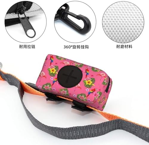 Flamingos Flower Parrot Palm Pink Summer Holiday Dog Poop Bag Dispenser with Used Waste Bag Holder Carrier fits Any Dog Leash