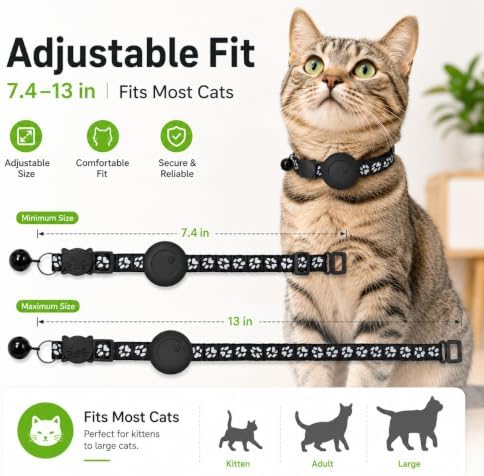 Pet Tracker,GPS Collar for Cats (Android Only) Smart tag,Waterproof Compatible with Google Find My,Advanced Tracking Solution Smart Collar for Pet Safety Ideal Small Large Cats (Black) (Black)