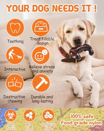Dog Toys for Aggressive Chewers Large Medium Breed Dogs, Interactive Treat Fillable Enrichment Chew Toy, Indestructible Long Lasting Nylon Teething Bones