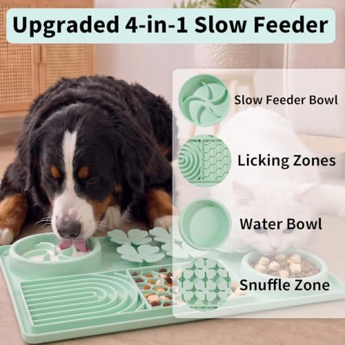 MewaJump Slow Feeder Bowl, 4 in 1 Silicone Lick Mat with Suction Cups for Dog Cat, Snuffle Mat for Pet Smell Training, Puzzle Toys Interactive Sniff Mat for Slow Eating