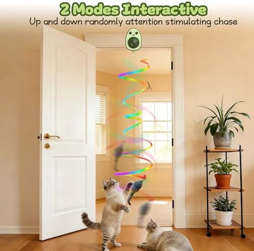 Interactive Cat Toys for Indoor Cats,Electric Flying Bird & Mouse Wand Teaser, Automatic Hanging Door Frame Chase/Hunt/Exercise Stimulate Feather Cat Toy for Bored Indoor Adult & Kitten (Dark Green)
