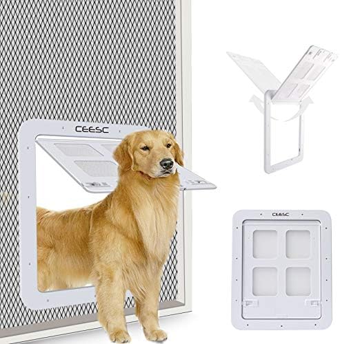 CEESC Dog Screen Door - Lockable Pet Door (14.56" x 16.92", Large, White)
