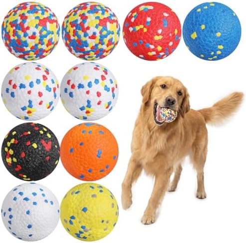 10 Pcs Dog Balls, 2.5 Inch Indestructible Tennis Balls for Aggressive Chewers, Durable Bouncy Interactive Toys Fetch Game and Teething Chew for Large Medium Small Dogs and Puppies, Colorful